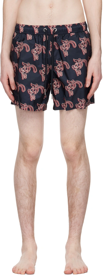 Moncler Navy Printed Shorts In Multicolor