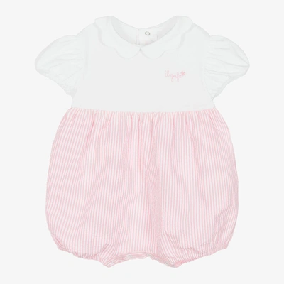 Il Gufo Babies' Pink And White Seersucker Romper In Bianco/rosa