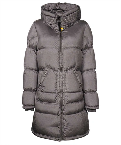 Parajumpers Angelica Long Hooded Down Jacket In Grey