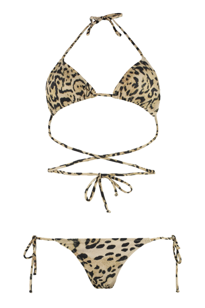 Reina Olga 'the Miami' Beige Bikin Set With Leopard Print In Stretch Polyamide Woman In Multi