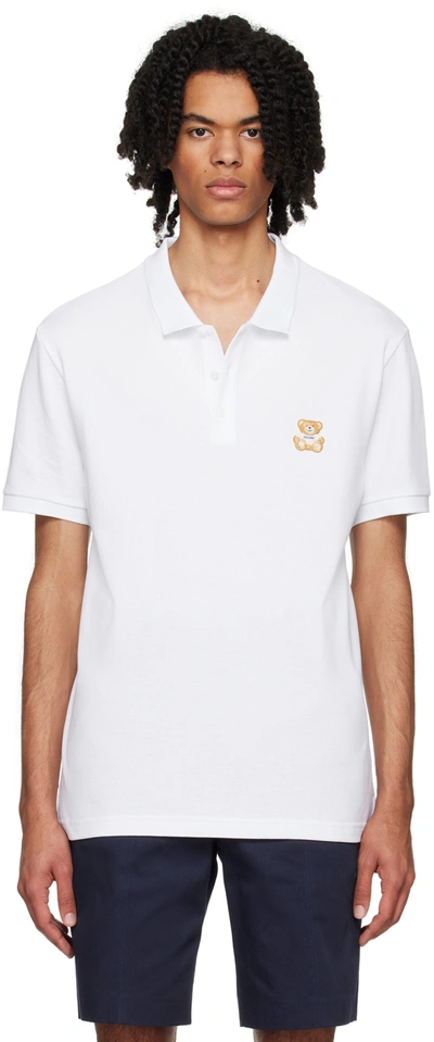 Moschino Logo Patch Polo Shirt In White