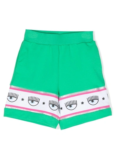 Chiara Ferragni Kids' Green Shorts For Girl With Iconic Eyes Flirting In Verde