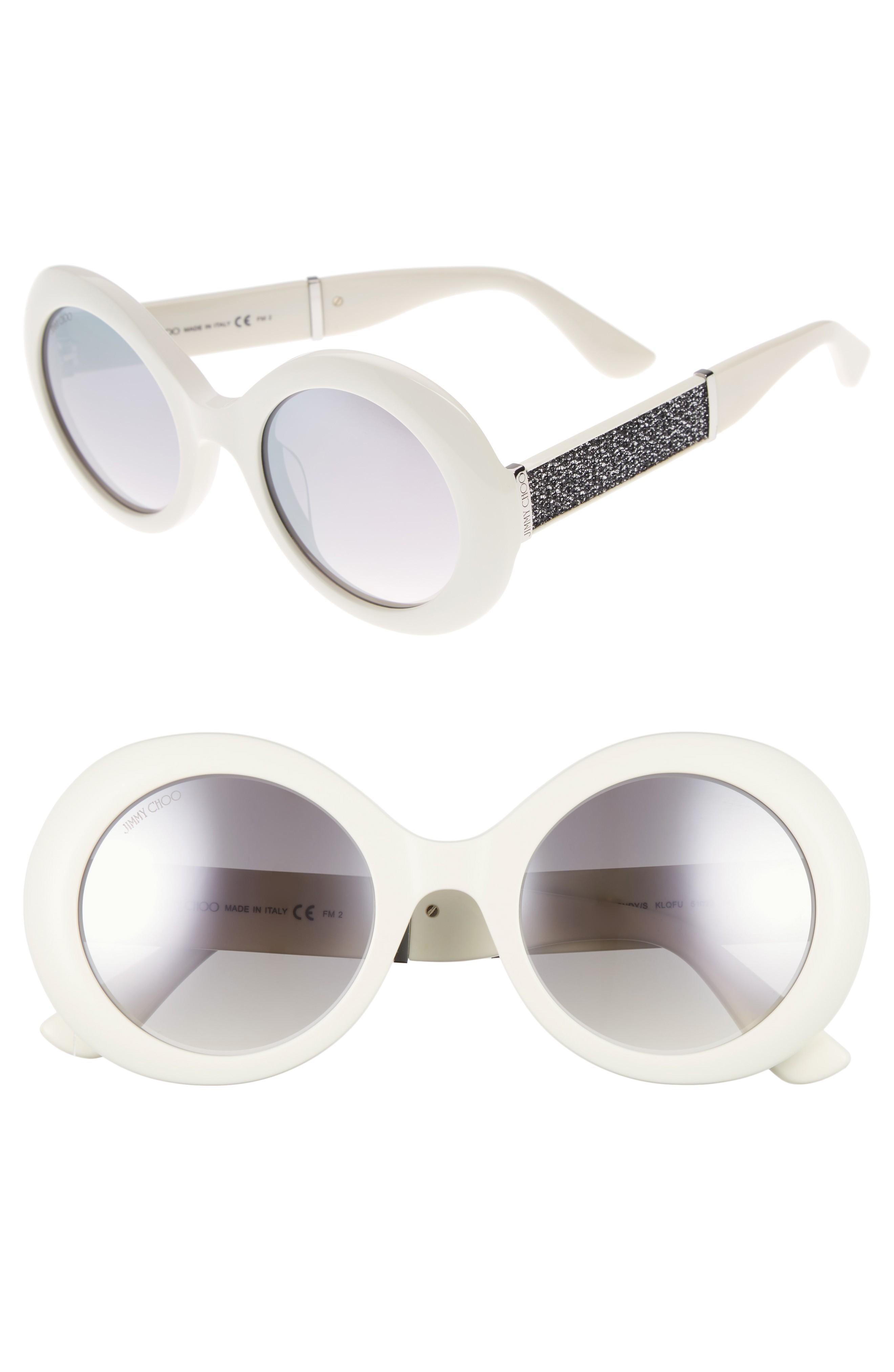 Jimmy Choo Wendy 51mm Round Sunglasses White/ Glitter/ White ModeSens