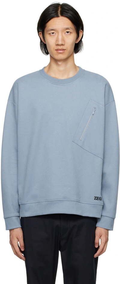 Zegna Long-sleeve Cotton Sweatshirt In Blau