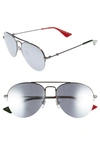 Gucci 56mm Aviator Sunglasses - Ruthenium/ Silver