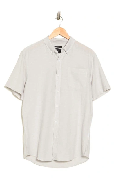 14th & Union Slim Fit Short Sleeve Linen Blend Button-down Shirt In Grey Silk- White Eoe