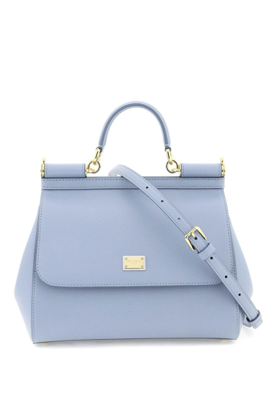 Dolce & Gabbana Medium Sicily Bag In Dauphine Leather In Light Blue