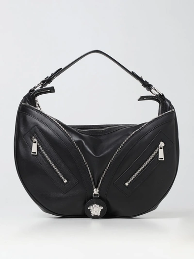 Versace Repeat Leather Shoulder Bag In Black