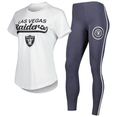 Concepts Sport Women's  White, Charcoal Las Vegas Raiders Sonata T-shirt And Leggings Sleep Set In White,charcoal