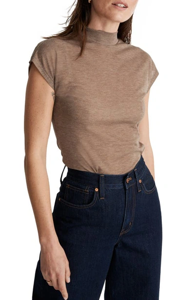 Madewell Sheer Ribbed Mock Neck T-shirt In Heather Flax