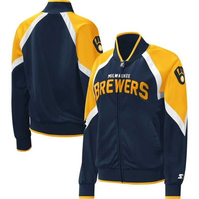 Starter Navy Milwaukee Brewers Touchdown Raglan Full-zip Track Jacket