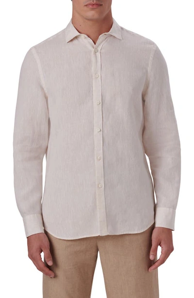Bugatchi Shaped Fit Solid Linen Button-up Shirt In Sand