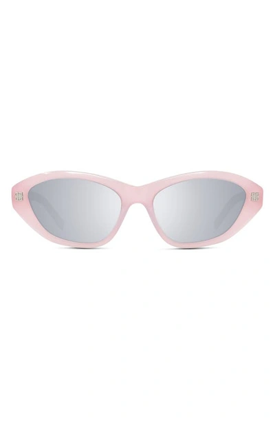Givenchy Gv Day 55mm Cat Eye Sunglasses In Shiny Pink / Smoke Mirror