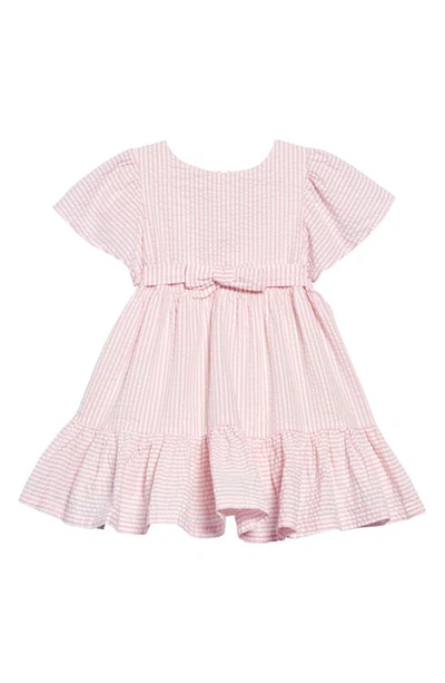 Mini Boden Kids' Stripe Cotton Seersucker Fit & Flare Dress In Lilac Pink/ Ivory