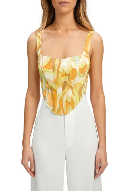 Bardot Tiani Swirl Print Corset Top In Yellow Multi