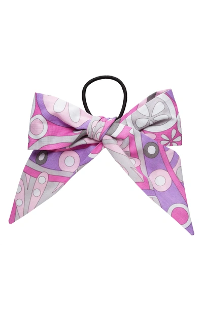 L Erickson Large Bow Ponytail Holder In Mod Swirls Pink/ Grey