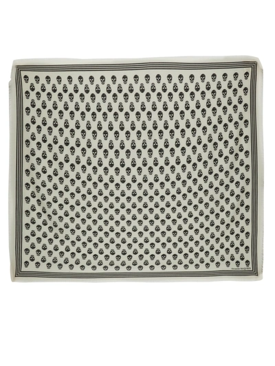 Alexander Mcqueen Biker Skull Print Scarf In Ivory_black