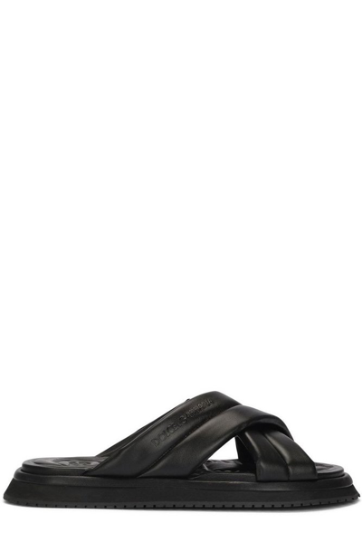 Dolce & Gabbana Crossover Strap Sandals In Black