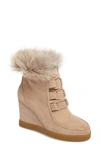 Cecelia New York Holly Wedge Bootie With Genuine Fox Fur Trim In Natural Suede