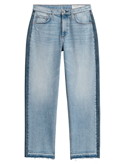 Rag & Bone Harlow High Rise Straight Leg Two Tone Ankle Jeans In Double Indigo In Lou