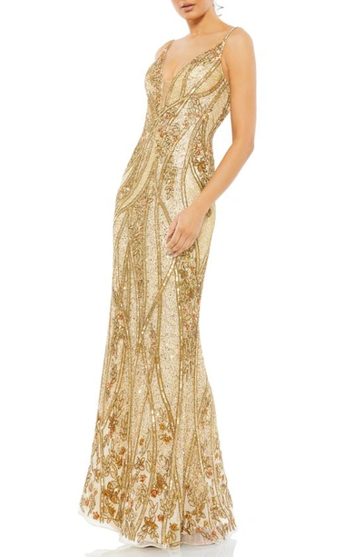 Mac Duggal Women's Embellished Sleeveless Plunge Neck Low Back Gown In Gold