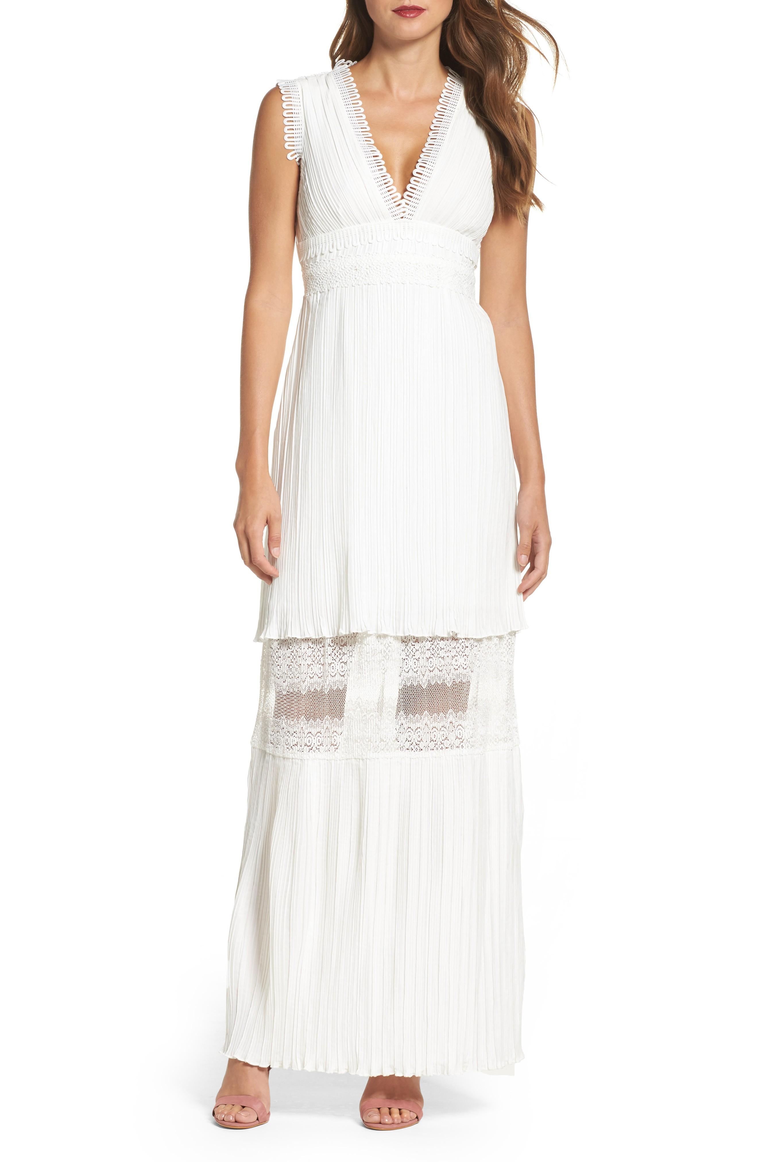 pleated lace inset gown