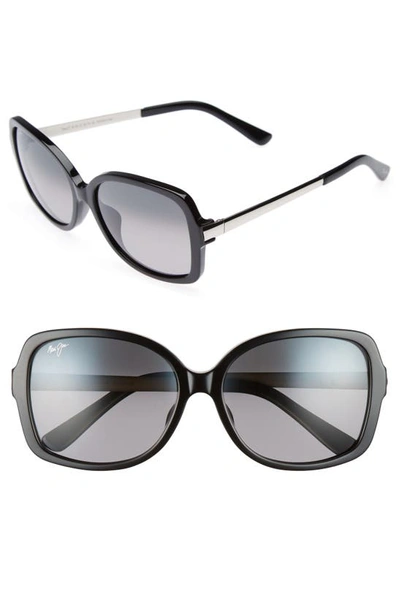 Maui Jim Melika 58mm Polarizedplus2 Square Sunglasses In Black Silver/ Neutral Grey