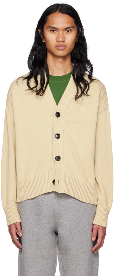 Ami Alexandre Mattiussi Ami Logo Embroidered Buttoned Cardigan In Beige