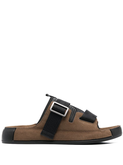 Stone Island Shadow Project Crossover Fastening Suede Slides In Brown