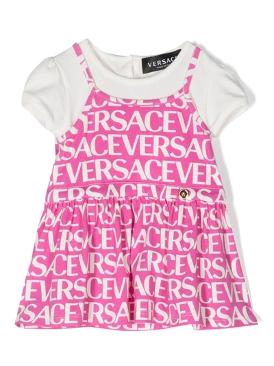 Versace Babies' Logo-print Ruffled Dress In Multicolour