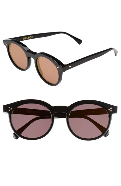 Wildfox Harper Zero 53mm Round Keyhole Sunglasses - Black/ Gold