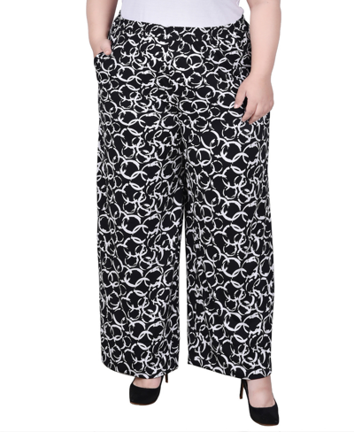 Ny Collection Plus Size Wide Leg Pull On Pants In Black Duosolei