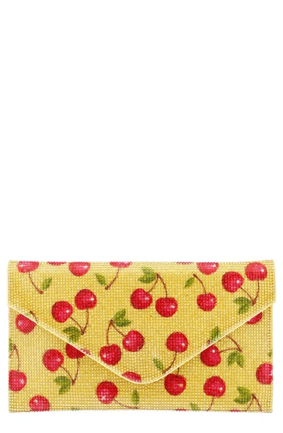 Nina Cherry Print Allover Crystal Small Clutch In Yellow Multi