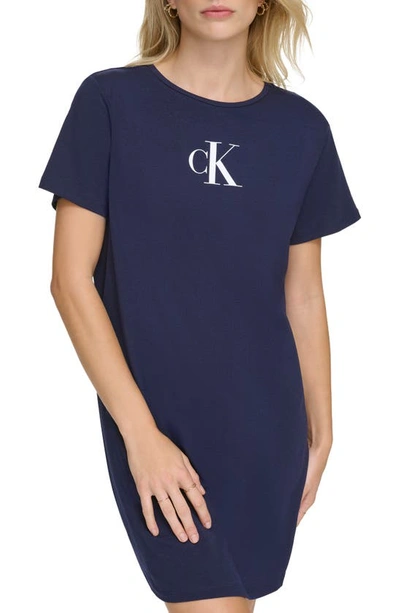 Calvin Klein Women's Logo T-shirt Dress Swim Cover-up In Navy