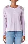 Lucky Brand Women's Cotton Cutout Henley Top In Violet Tint