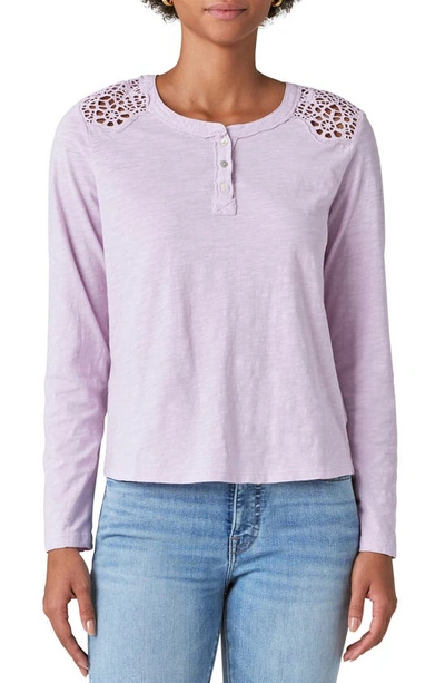 Lucky Brand Women's Cotton Cutout Henley Top In Violet Tint