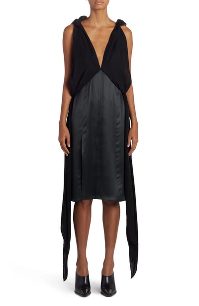 Bottega Veneta Bow-shoulder Silk Twill Dress In Black
