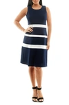 Nina Leonard Colorblock A-line Dress In Navy/ Ivory