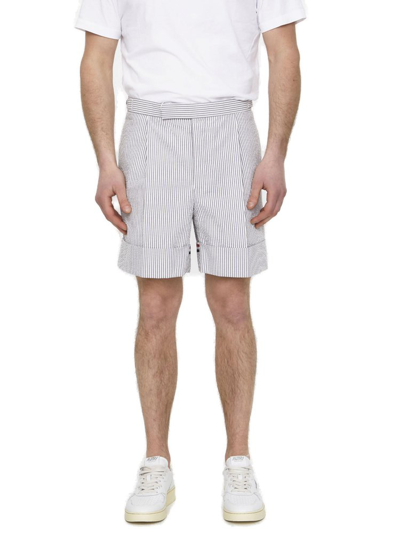 Thom Browne Seersucker Striped Tailored Shorts In Gray