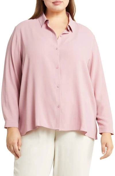 Eileen Fisher Classic Collar Easy Silk Button-up Shirt In Magnolia