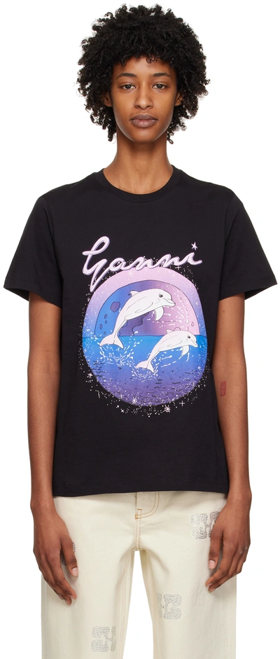 Ganni Dolphins-print T-shirt In Grey