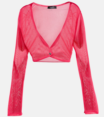 Versace Medusa Cropped Buttoned Cardigan In Pink