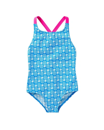 Boden Kids'  Cross-back Printed Swimsuit In Blue