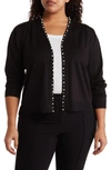 By Design Panther Pearly Beaded Open Front Cardigan In Black