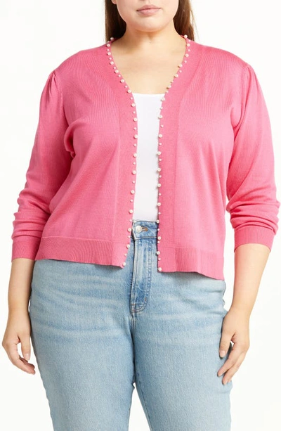By Design Panther Pearly Beaded Open Front Cardigan In Fandango Pink