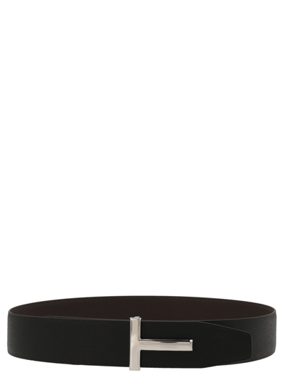 Tom Ford Logo Plaque Reversible Buckled Belt In Multicolor