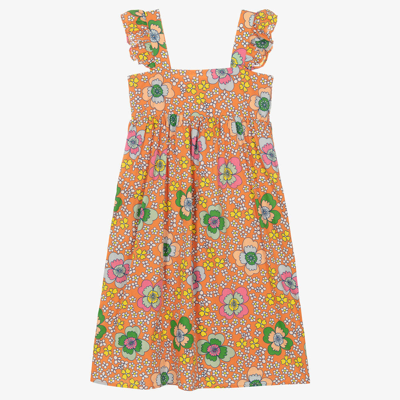 Stella Mccartney Kids Teen Girls Orange Cotton Flower Dress In 402mc Multi