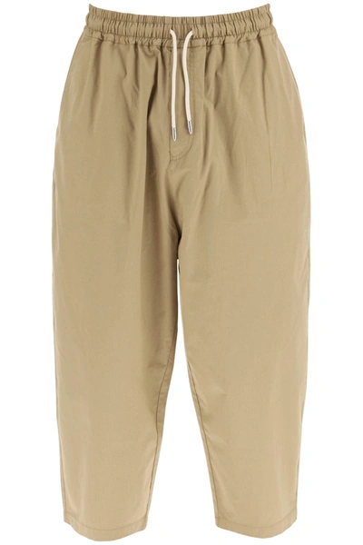 Emporio Armani Carrot-fit Cotton Ripstop Pants In Beige