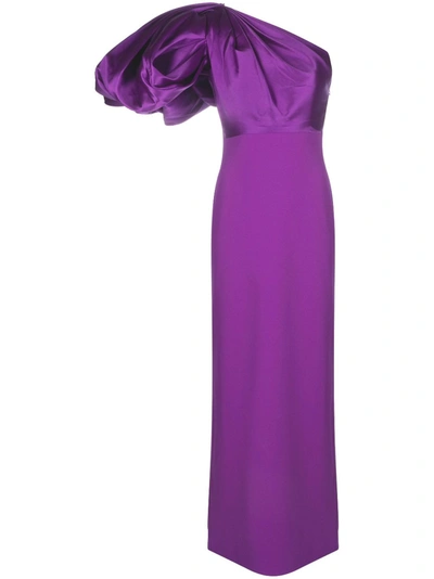 Solace London Karli One-shoulder Gathered Faille And Stretch-crepe Maxi Dress In Purple