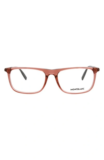 Montblanc 56mm Square Optical Glasses In Transparent Burgundy Black
